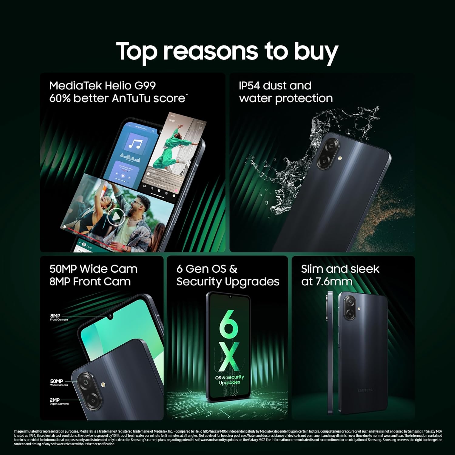 Samsung Galaxy M07 Mobile (Black, 4GB RAM, 64GB Storage) | MediaTek Helio G99 | AnTuTu 624K | IP54| 50MP Camera | 7.6mm Slim | 5000mAh Battery | 25W Fast Charging | 6 Gen OS Upgrades | Without Charger - Image 2